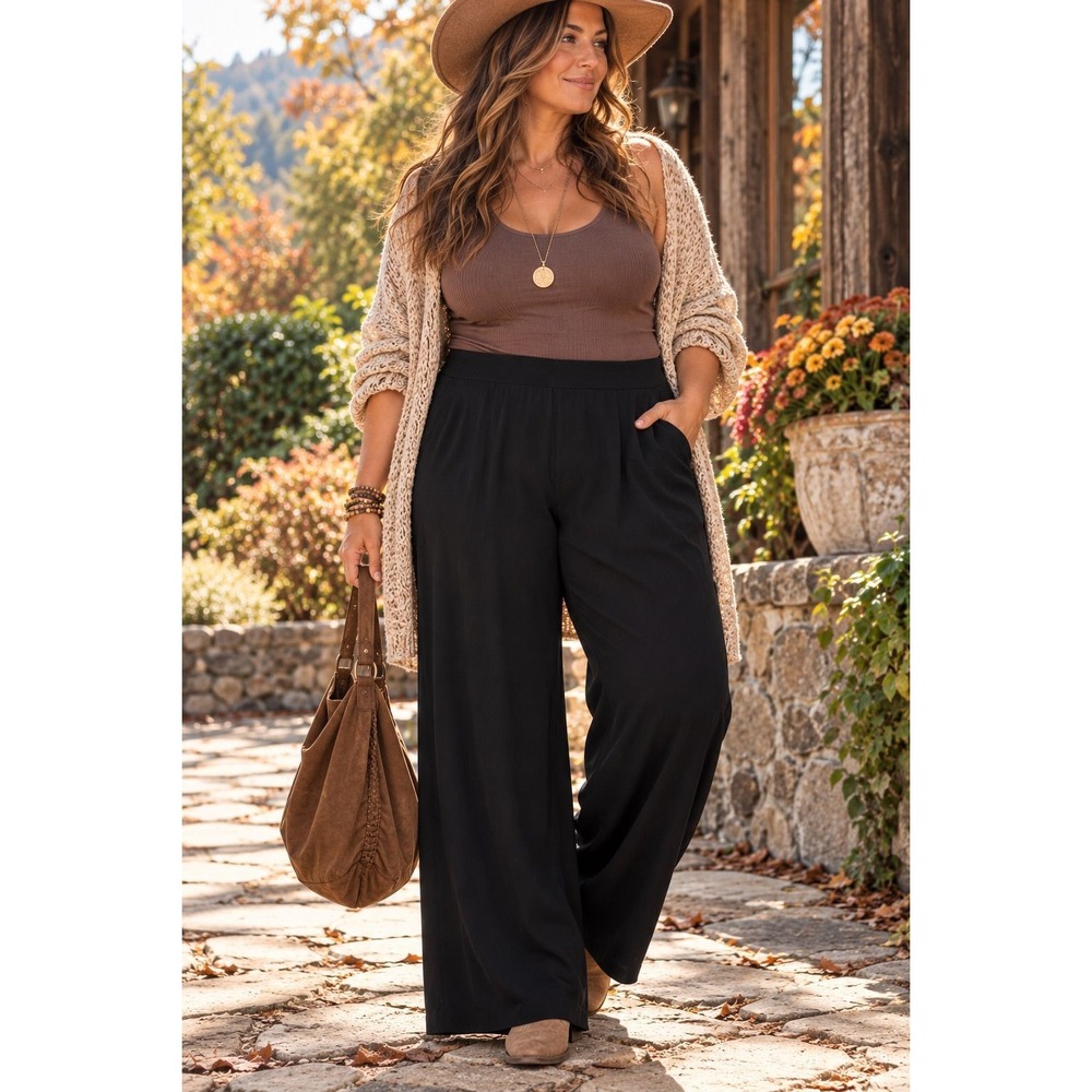 Eileen Fisher 1X Black Wide-Leg Pull-On Pants